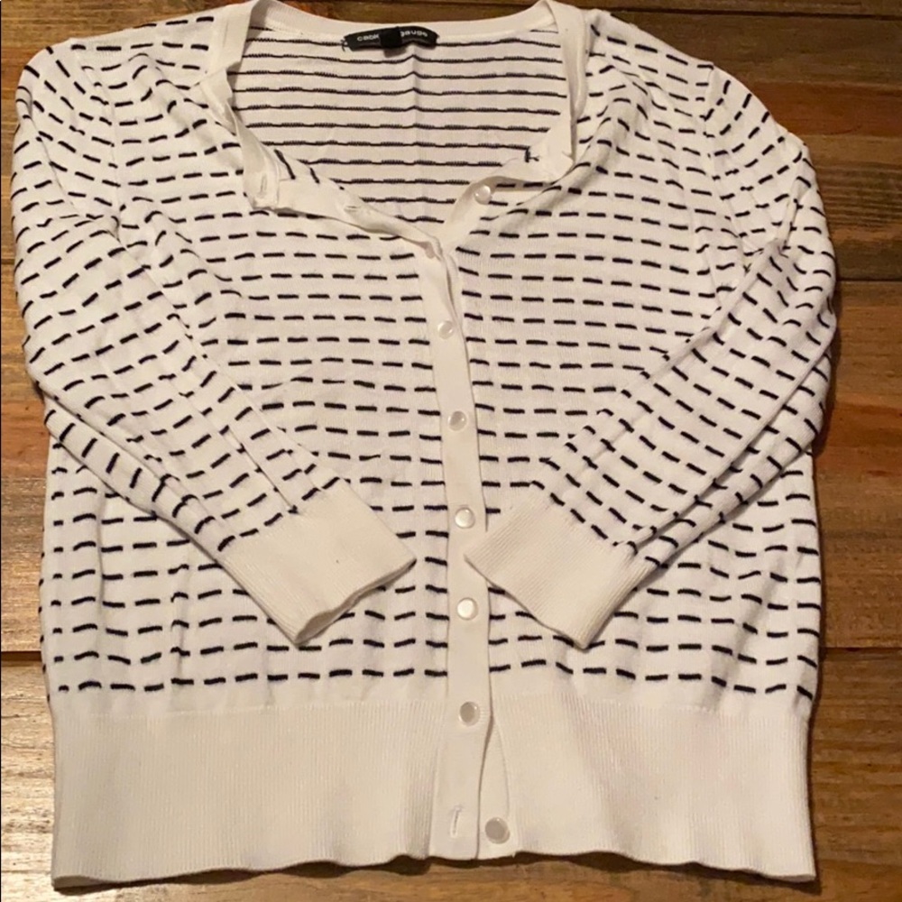 Black and white cable and gauge cardigan